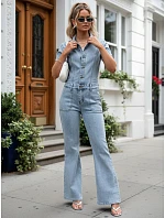 Dámsky džínsový overal s krátkym rukávom modrý FashionStreet EY2683 Dámsky džínsový overal s krátkym rukávom modrý FashionStreet EY2683