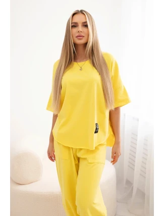 Súprava bavlnená blúzka + nohavice žltá