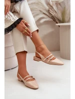 Lakierowane Baleriny Z Paskami Na Niskim Obcasie Beżowe Bialettia