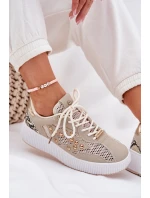 Buty Sportowe Damskie Z Siateczką I Ćwiekami Beżowe Ogalda