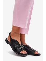 Skórzane Sandały Na Płaskim Obcasie Z Ozdobą S.Barski KV51-094 Czarne