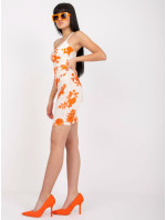 Béžovo-oranžové mini šaty jednej veľkosti s kvetinovou potlačou