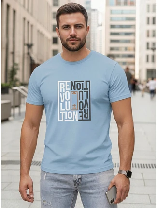 Pánske modré bavlnené tričko s potlačou Revolution FashionStreet NX0143R Pánske modré bavlnené tričko s potlačou Revolution FashionStreet NX0143R