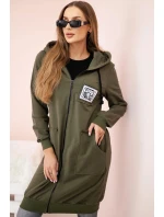 Dámska dlhšia mikina so zipsom khaki