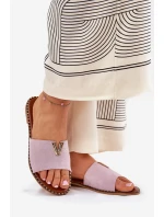 Klapki Damskie Na Płaskim Obcasie Z Ozdobnymi Detalami Fioletowe Saliena