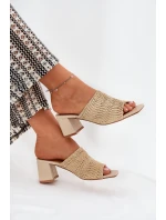 Klapki Damskie Z Plecionką Na Obcasie Beżowe Ciariloria