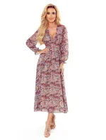 Dámske šifónové midi šaty s hnedým vzorom "boho" 378-1 Dámske šifónové midi šaty s hnedým vzorom "boho" 378-1