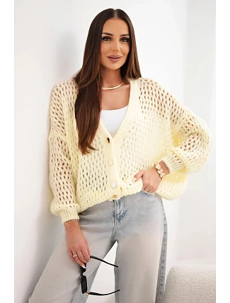 Dámsky sveter oversize s gombíkmi, vykladaný, žltý Dámsky sveter oversize s gombíkmi, vykladaný, žltý
