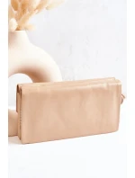 Duży Skórzany Portfel Na Suwak Beżowy Loreaine