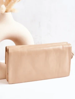 Duży Skórzany Portfel Na Suwak Beżowy Loreaine