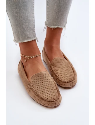 Damskie Zamszowe Mokasyny Ciemnobeżowe Ranica