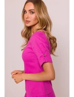 M842 Džínsové šaty so záhybmi - ružové