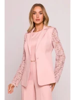 Dámske sako s čipkovanými rukávmi M865 Powder pink - MOE