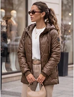 Dámska prešívaná prechodná bunda s kapucňou, hnedá, FashionStreet TY5800 Dámska prešívaná prechodná bunda s kapucňou, hnedá, FashionStreet TY5800