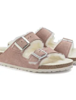 Birkenstock Arizona Suede Leather Shearling Pink Clay LAF Insulated Flip Flops Narrow (1023258) - dámske