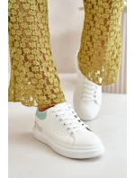 Niskie Trampki Damskie Na Platformie Z Eko Skóry Biało-Zielone Nevelena