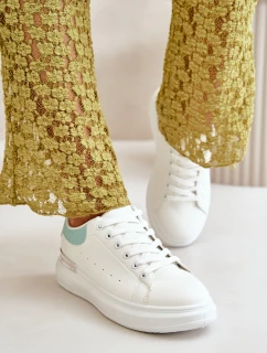 Niskie Trampki Damskie Na Platformie Z Eko Skóry Biało-Zielone Nevelena