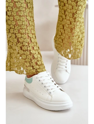 Niskie Trampki Damskie Na Platformie Z Eko Skóry Biało-Zielone Nevelena