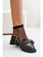 Damskie Lakierowane Mokasyny Loafersy Z Ozdobą D&A LZ42-030 Czarne
