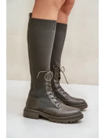 Wsuwane Kozaki Ze Skarpetkową Cholewką Ciemnozielone Iranel