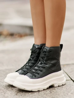 Kožené zateplené tenisky na pevnej platforme Big Star OO274A599 Black