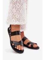 Płaskie Sandały Damskie Z Eko Skóry Czarne Kalira