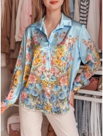 Dámske kvetinové oversize tričko BLOSSIVA modré FashionStreet DY0466 Dámske kvetinové oversize tričko BLOSSIVA modré FashionStreet DY0466
