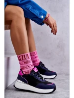 Damskie Buty Sportowe Na Koturnie GOE KK2N4081 Czarno-Granatowe