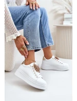 Sneakersy Damskie Na Platformie Z Motylem Biało-Złote Naritevia