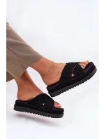 Klapki Damskie Na Platformie Z Przeplatającymi Się Paskami Czarne Rinasara