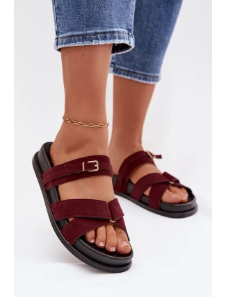 Dámské pantofle s pásky a zlatým přezkou Bordó Selorina