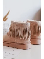Ocieplane Botki Śniegowce Dziecięce Z Ozdobnymi Frędzlami Beżowe Nimia