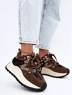 Dámské semišové kožené tenisky na platformě GOE UU2N4001 hnědé