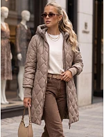 Dlhá dámska prešívaná prechodová bunda, béžová, FashionStreet TY5866 Dlhá dámska prešívaná prechodová bunda, béžová, FashionStreet TY5866