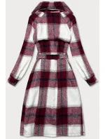 Bordó-biely dámsky károvaný košeľový kabát (7897)