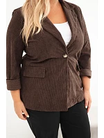 Dámske sako Plus Size z manšestru s klopami a vreckami, hnedé Dámske sako Plus Size z manšestru s klopami a vreckami, hnedé