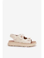 Damskie Sandały Z Ozdobnymi Detalami Na Rzepy Beżowe Zoliner