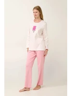 Dámske pyžamo s potlačou 21932 Svetloružová s Ecru - Vamp