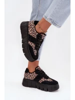 Zamszowe Ocieplane Sneakersy Damskie Na Masywnej Platformie Vinceza 66841 Panterka Czarne