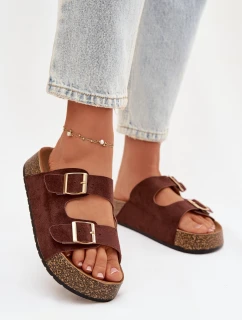 Dámské pantofle na korkové platformě se zlatými sponami Tovessa