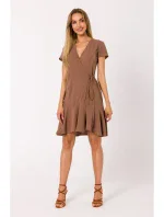 M741 Zavinovacie šaty s viazaním - čokoládové