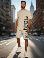 Pánsky khaki set s potlačou FashionStreet AX0801