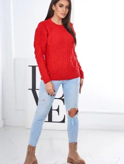 Sveter s pleteninou červený