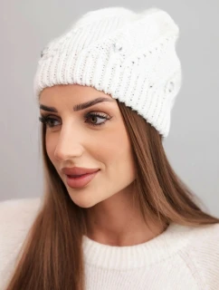 Dámska zimná vlnená čiapka s ozdobnými kryštálmi K461 biela