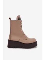 Skórzane Botki Damskie Z Ozdobą Ocieplane Beżowe Ulrika