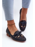 Ażurowe Baleriny Damskie Z Kokardką Granatowe Nestavia