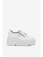 Kožené dámské tenisky na masivní platformě Zazoo N1084 Bílé