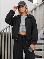 Krátka dámska medzisezónna bunda typu bomber bez kapucne, čierna, FashionStreet TY5958 Krátka dámska medzisezónna bunda typu bomber bez kapucne, čierna, FashionStreet TY5958