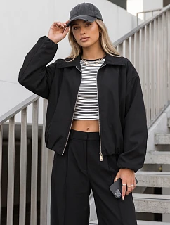 Krátka dámska medzisezónna bunda typu bomber bez kapucne, čierna, FashionStreet TY5958