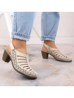 Kožené sandále na podpätku Rieker W RKR49B beige Kožené sandále na podpätku Rieker W RKR49B beige